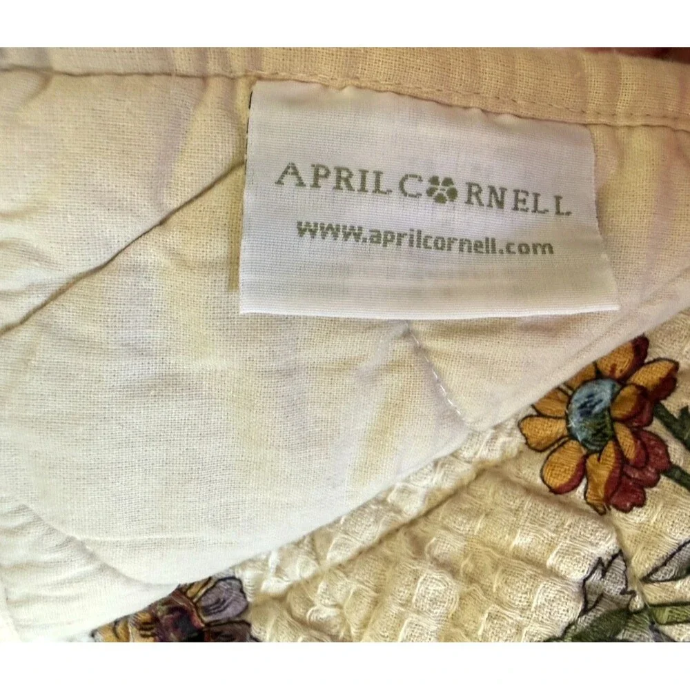 April Cornell Beige WILDFLOWERS Drying Mat Gauze Waffle Weave Top Quilted Back